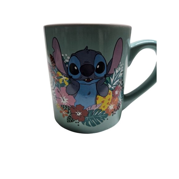 Disney Stitch Ceramic Mug 14 Oz "Weird But Cute" Tropical Floral Design - Picture 2 of 9